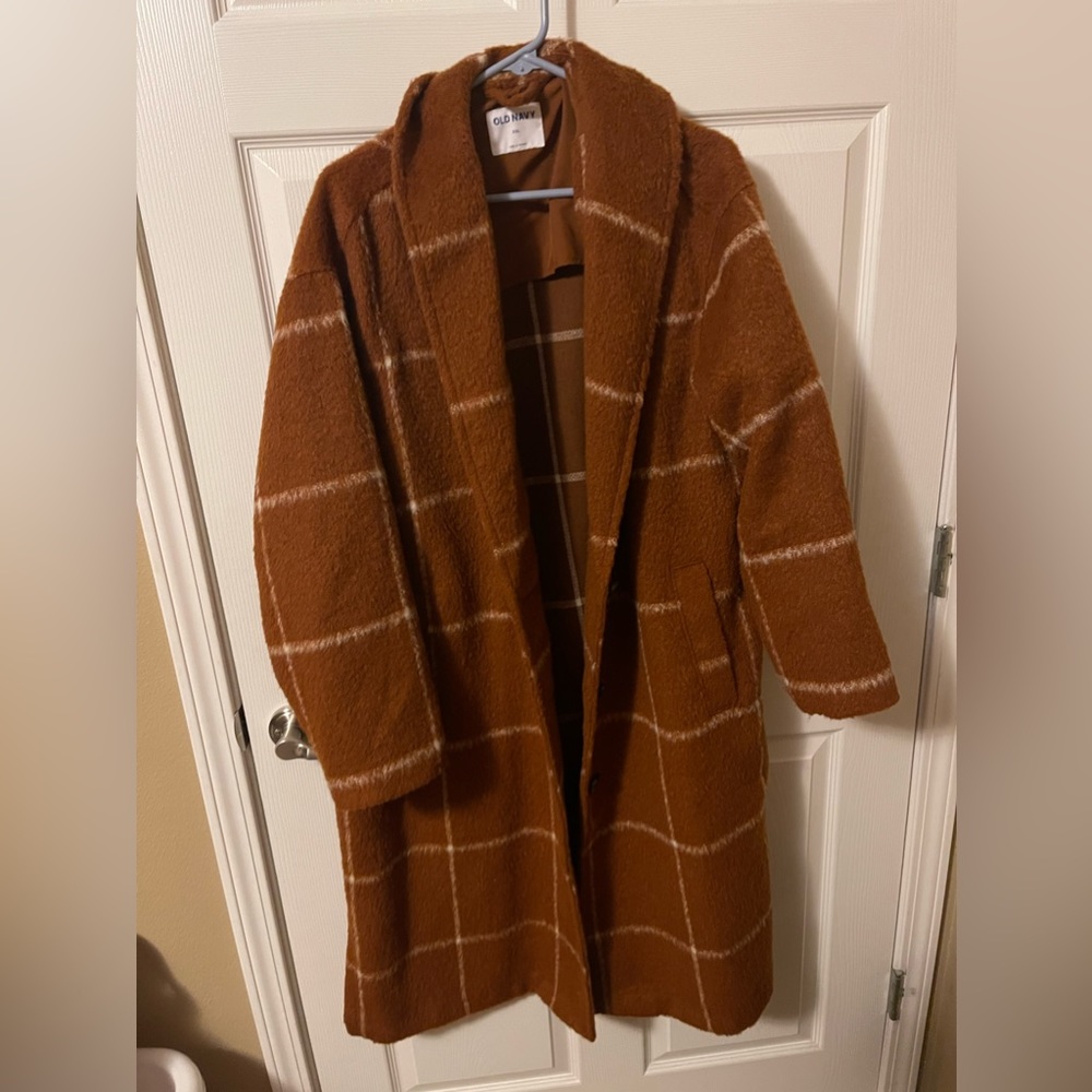 Old Navy - Trench Coat - Brown/Grid - XXL